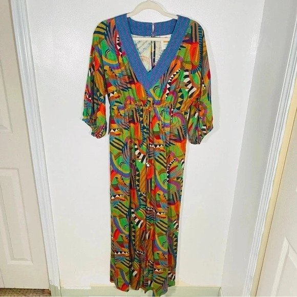 NEW Farm Rio Wide Leg Jumpsuit Anthropologie Tropical Print Linen Blend - Picture 2 of 14